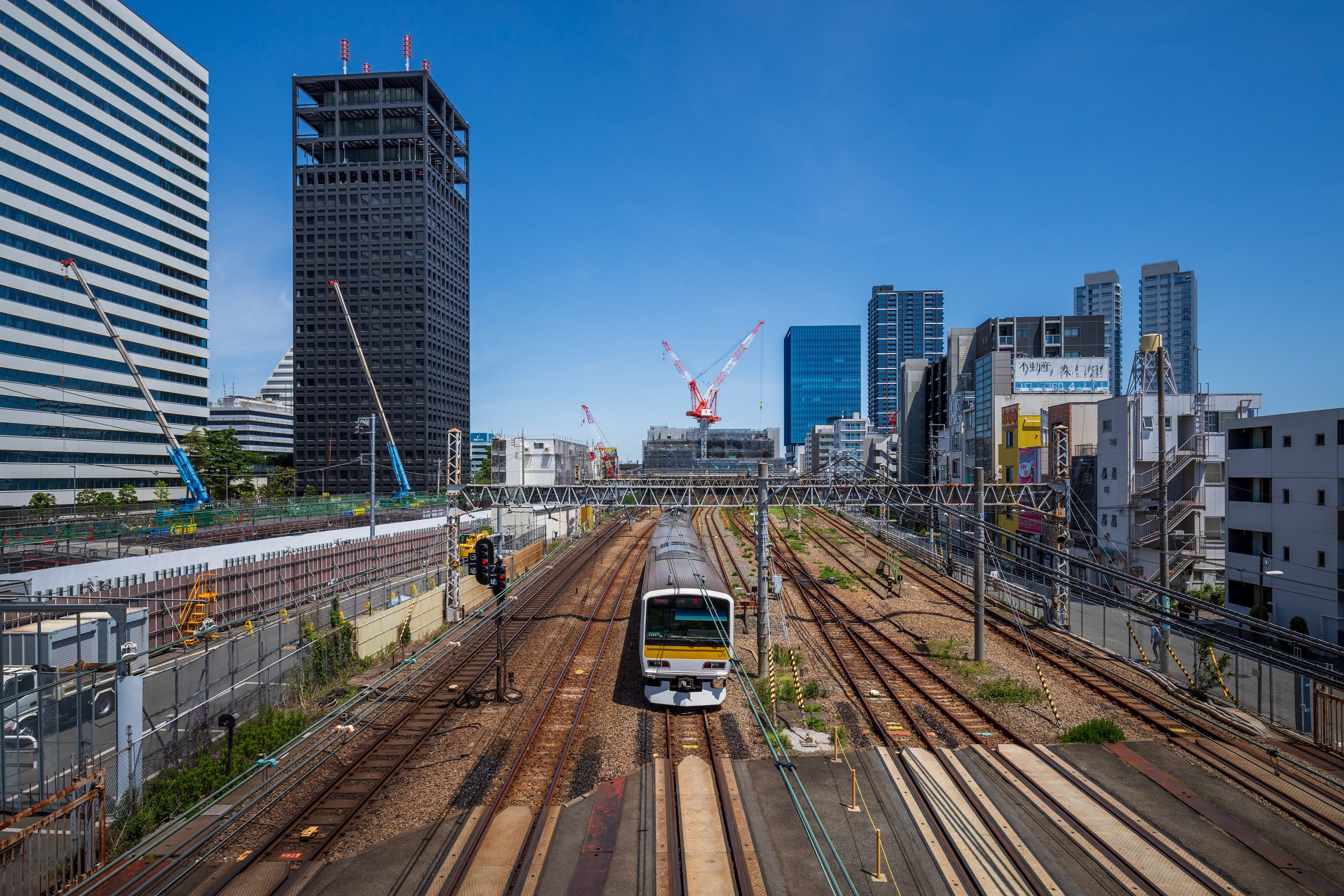 overhead view of train passing by